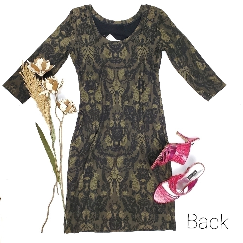 Pea in the Pod Green Black art Deco Dress Med - Picture 2 of 11